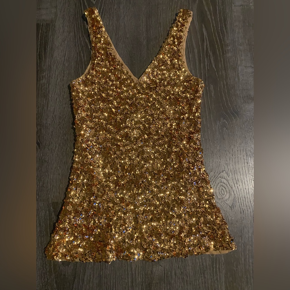 Gold Sequin Top Size Xs With Lining Custom Made E… - image 1